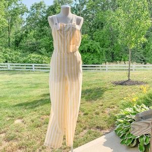 green and yellow striped overalls